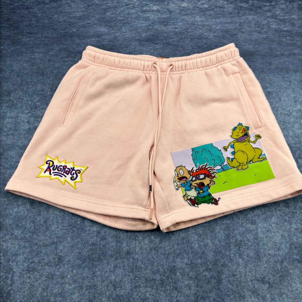 Nickelodeon Rugrats Graphic Sweat Shorts Pink Mens Medium Tommy Chuckie‎ Reptar